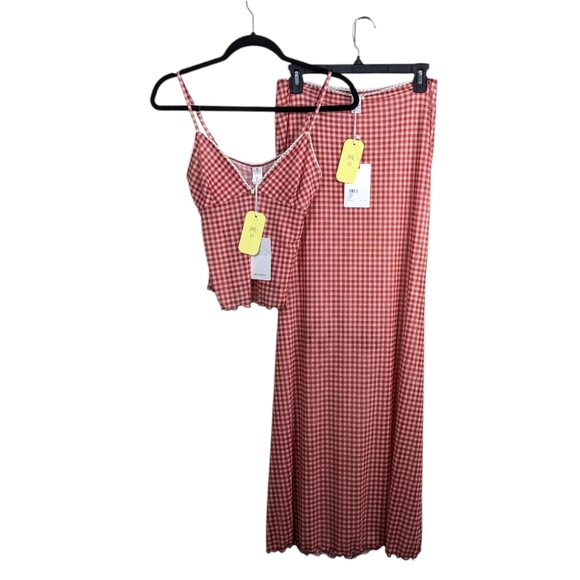 NEW BananHot Solay Skirt Top Set Small Medium Red Gingham Sheer Beach Resort - Picture 12 of 14